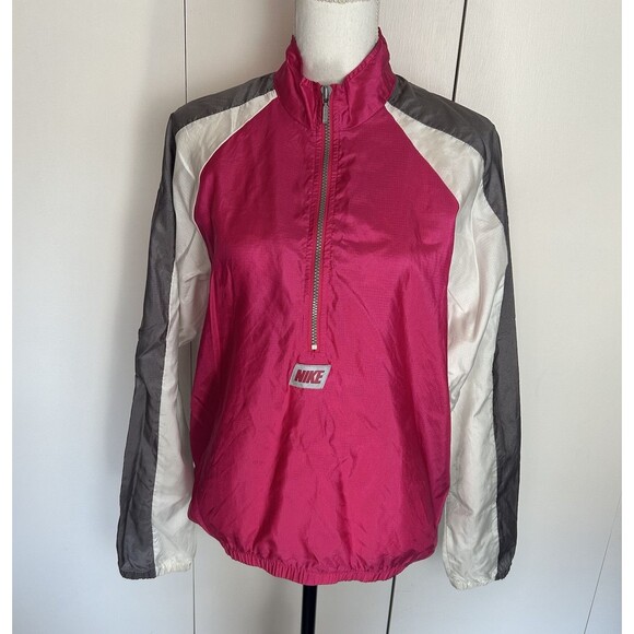 Vintage Nike Windbreaker Track Jacket Medium Half Zip Pink, White & Grey - Picture 1 of 7